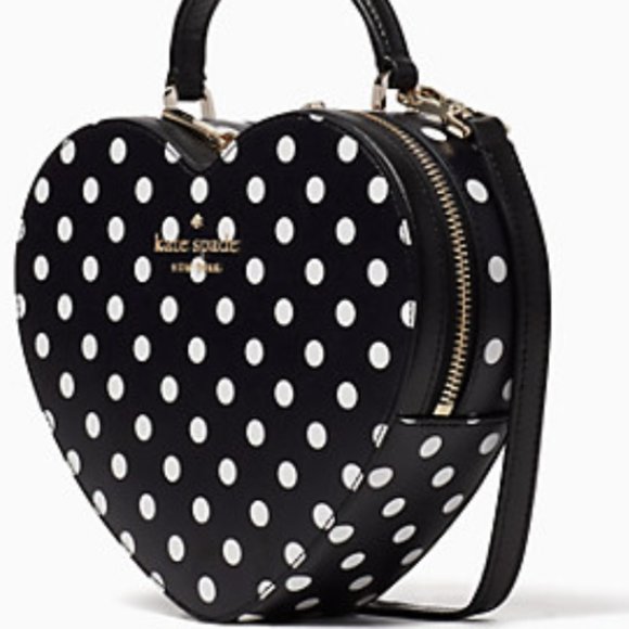 NWT Kate Spade New York Love Shack Heart Crossbody in Polka Dot Black & White - Picture 7 of 9